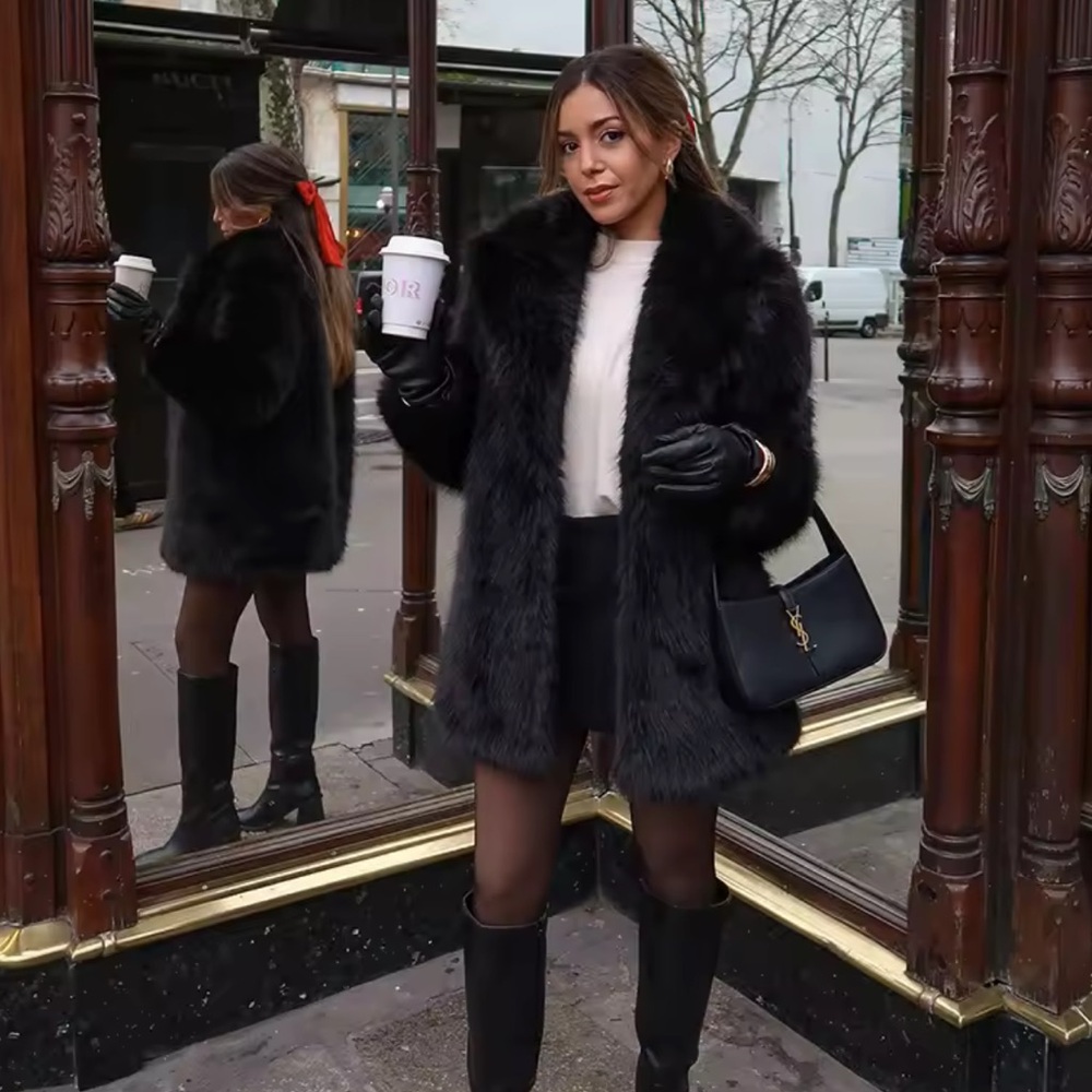 Glam faux fur coat vintage style jacket oversized black